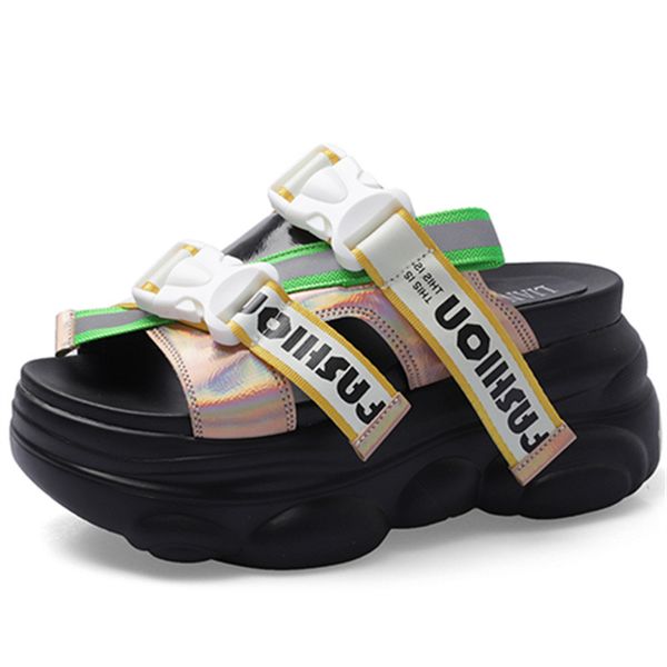 

rasmeup buckle style women's platform slippers 2020 summer fashion women shoes comfortable slides ladies footwears, Black