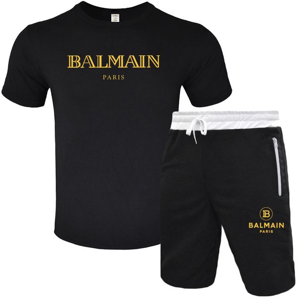 

BALMAIN Мужчины Модельер Tracksuit Man Summer Sportswear короткими рукавами пуловер Jogger Брюки Костюмы O-образным вырезом Sportsu