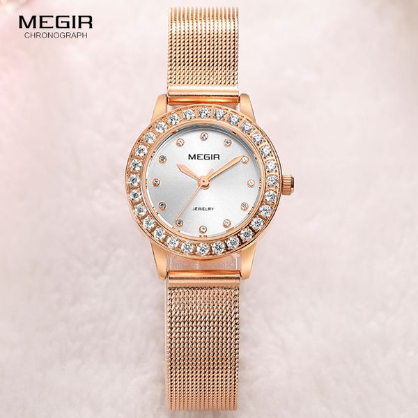 

megir 2019 women's quartz watches simple analogue dress wristwatch for lady luxury mesh bracelet relogios femininos 4205 rose, Slivery;brown