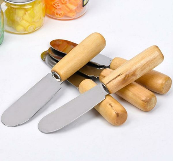 

wholesale stainless steel cutlery butter spatula wood butter knife cheese dessert jam smear knife portable travel party knife breakfast tool