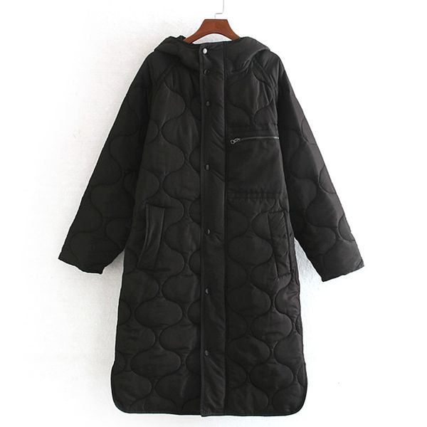 

harada solid thick parkas women fashion hooded coats women elegant zipper buttons pockets cotton jackets female ladies iw, Black