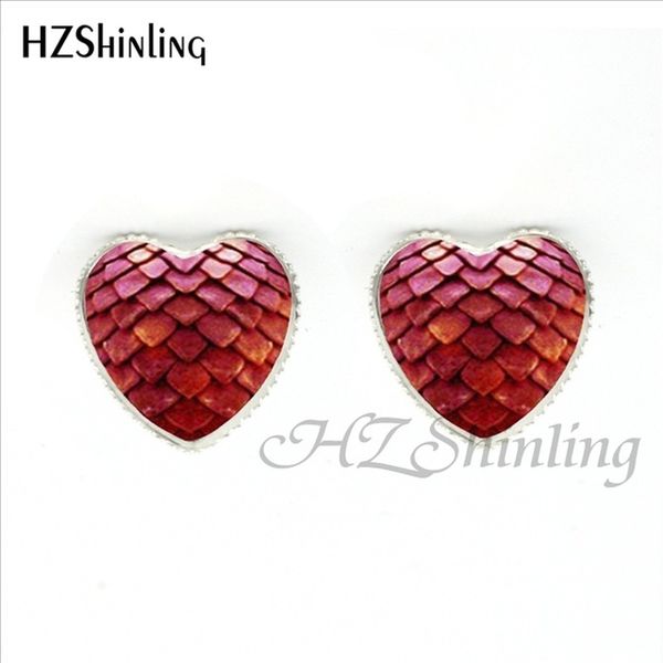 

2019 new fashion red dragon egg heart earrings glass game of thrones heart jewelry silver heart shaped stud earring her-0010, Golden;silver