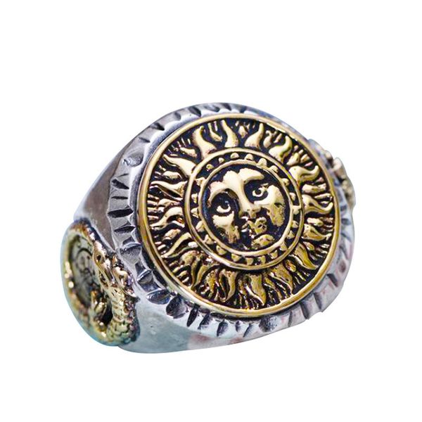 Echter Schmuck aus 925er Sterlingsilber, Gothic-Ringe für Männer, einzigartige und coole Sonnenblumen mit lächelndem Gesicht, Öffnungsart D19011502