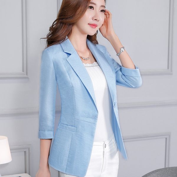 

women blazer three quarter sleeve one button ladies blazers casual temperament v-neck suit jacket female large size blazer femme, White;black