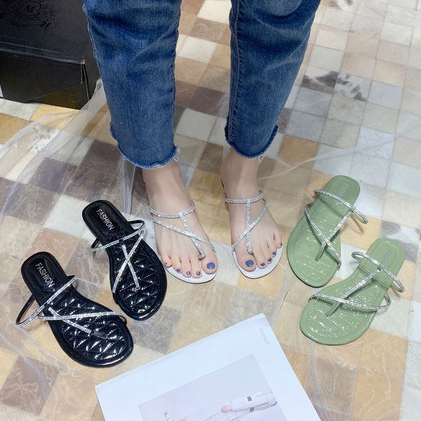 

shoes women womens slippers outdoor cross-tied slides pantofle low fashion jelly flip flops soft 2020 flat glitter, Black