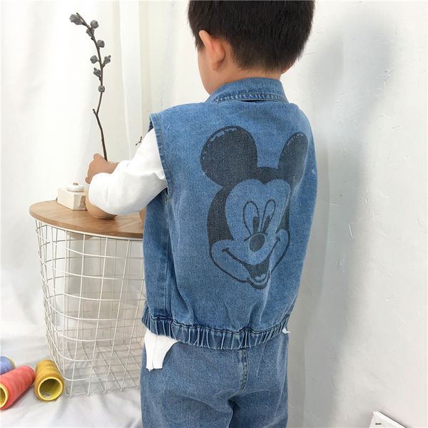 

autumn children's children's three-piece suit washed denim suit u80d, White