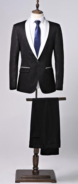 

2019 new arrival men suits 2 pieces suits(jacket+pants) one button shawl collar slim fit suits groom wedding tuxedos, White;black