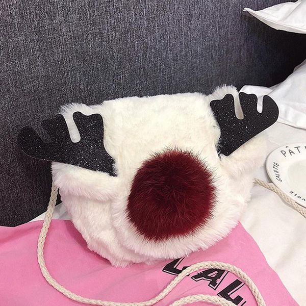 Borsa in peluche di corna di design Accessori per palline di capelli rossi Pacchetto diagonale con spalla di alce peloso carino autunno e inverno