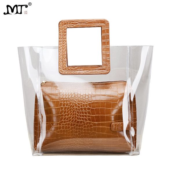 

mj summer transparent handbag women fashion composite bags lady casual beach bag large capacity tote holiday clear pvc jelly bag