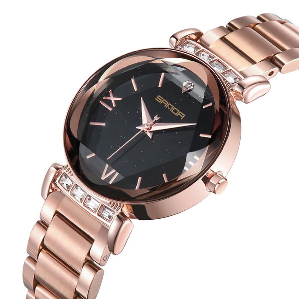 

p1002 trend simple women's watch fashion women's personalized large dial fashion watch stars steel belt, Slivery;brown