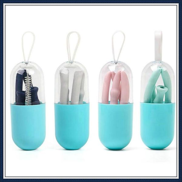 

collapsible straws reusable silicone straws with case bpa-folding drinking straws with cleaning brush for travel