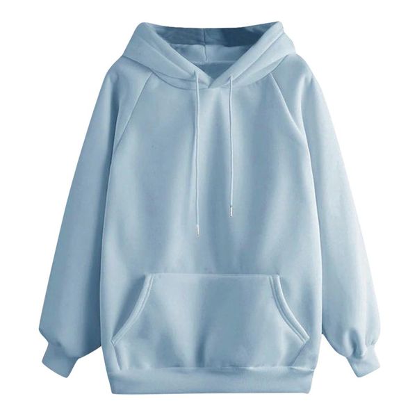 

women yellow hoodie autumn long sleeve sweatshirt pocket drawstring hooded solid color casual pullover streetwear 2019 new xew, Black