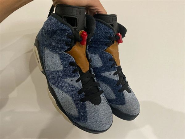 

air authentic 6 washed denim retro sail-varsity red-black 6s blue men women basketball shoes ct5350-401 sports sneakers with box