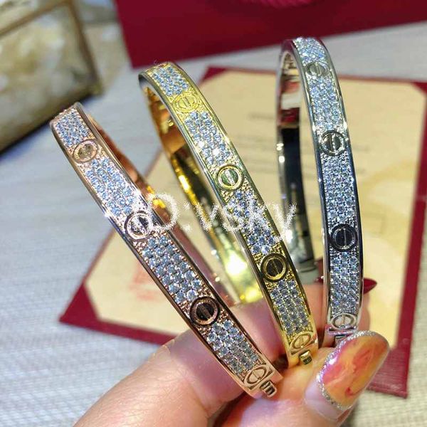 

luxury full diamond stainless steel bracelet fashion womens mens designer love iced out bracelets cuff bangles screwdriver jewelry, Black