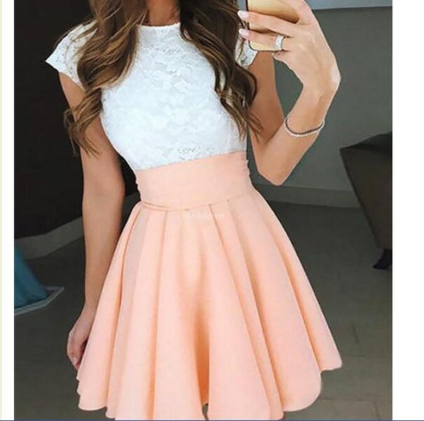 

stylish lace homecoming dresses jewel neck short formal party prom gowns mini cocktail gowns special occasion dress chic, Red