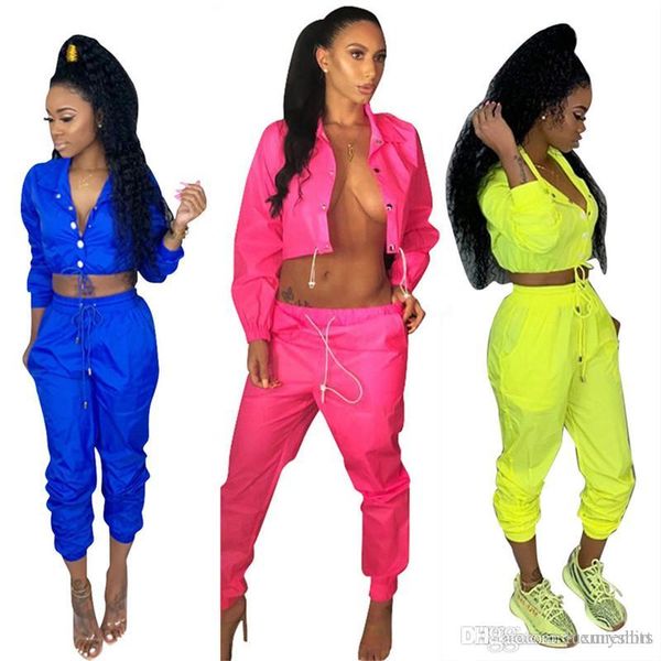 

женская летняя дизайнерские костюмы 2 шт брюки повседневный street style сплошной цвет с длинным рукавом стенд шеи спортивные костюмы женска, White