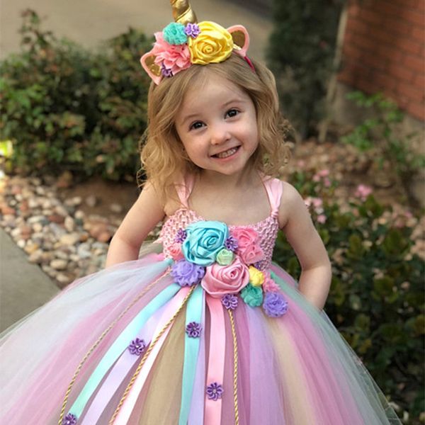 

girls unicorn infant party for baby girl birthday kids christening dress newborn christmas costume y200317, Red;yellow