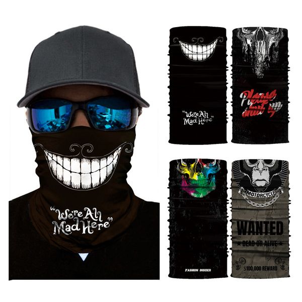 

outdoor sports sun provention multifunctional bandana hunting neck cover cycling printed skull joker seamless mask bandana tj003, Black