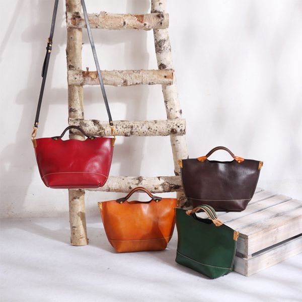 

2019 new original handmade retro leather vegetable tanning bag women's bag portable slung leather
