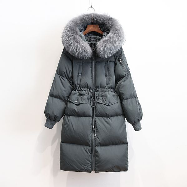 

womens down winter jacket coat warm long hooded parkas female oversize large raccoon fur abrigos de mujer lx2262, Black