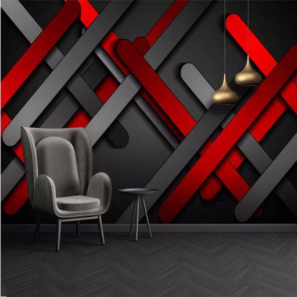 

modern abstract geometric wall paper 3d red golden three-dimensional metal plates creative p wallpapers for bedroom wall 3d