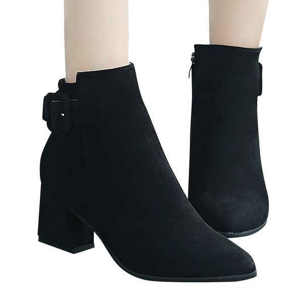

boots women autumn winter ankle boots party wedding shoes pointed toe black square heels booties female platform shoes new