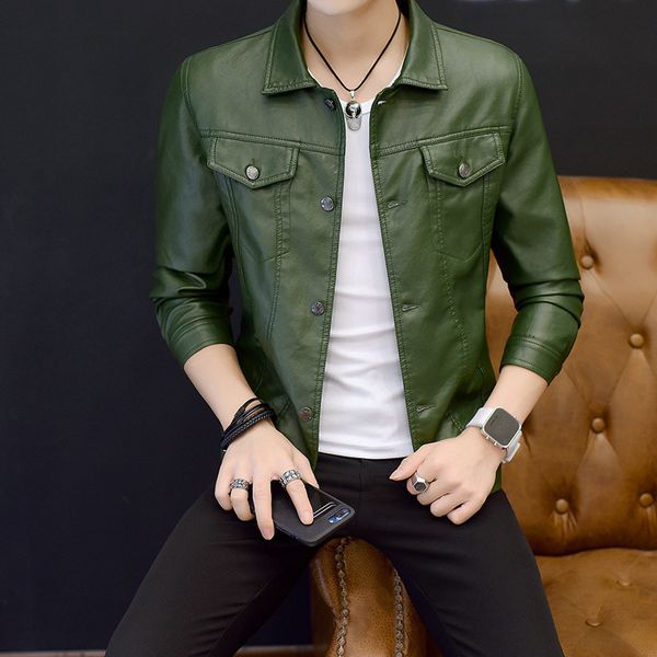 

2018 spring and autumn men's wear new style teenager casual men's leather coat fold-down collar pu leather jacket, Black