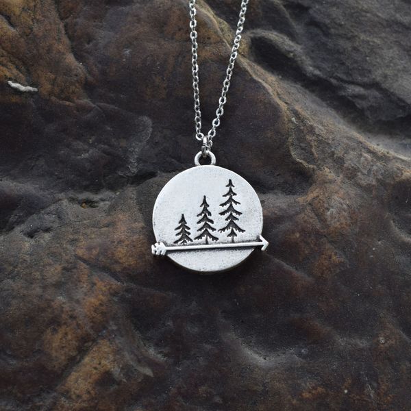 

three pine tree necklace nature forest pine adventure awaits hiking gift for her outdoors womens pendant necklaces 15pcs/lots, Silver
