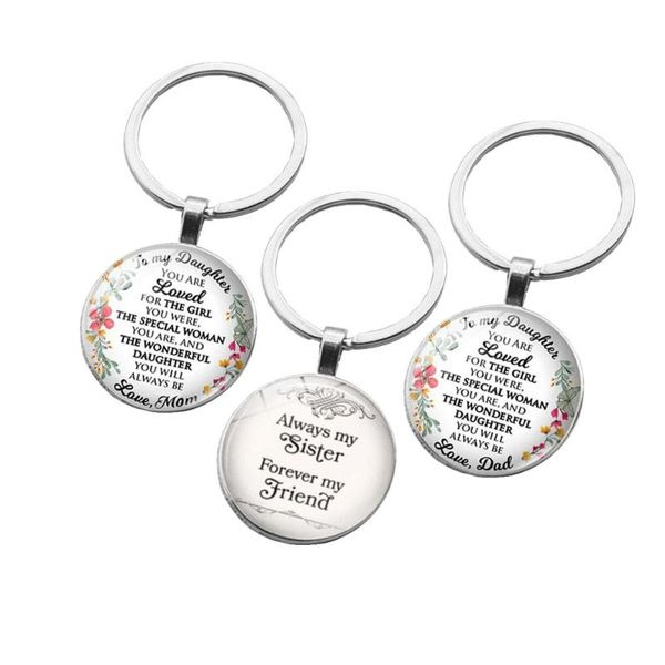 

металл сплав серебра подвеска vintage key chain стекла кабошон письмо мама папа friend key ring цепи ожерелье ювелирных аксессуаров, Silver