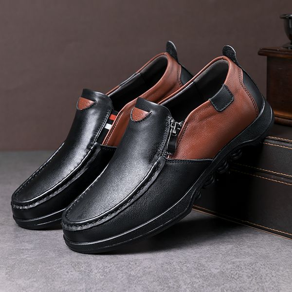 

genuine leather shoes men's cow leather loafers mens walking shoes flats for male fashion design man dress loafers, Black