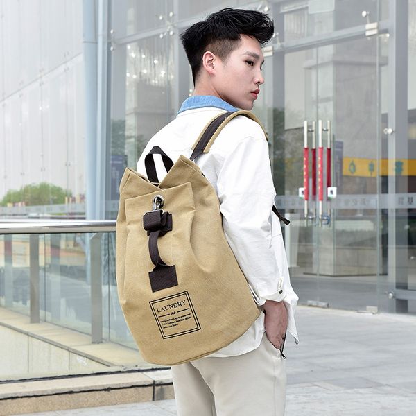 

bucket canvas shoulder bag retro large capacity travel sports backpack student bag