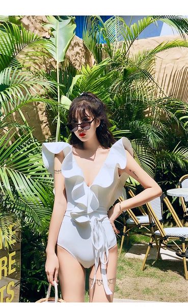 

2020 female hipster one-piece swimsuit small breasts gathering and covering belly slimming swimsuit, White;black