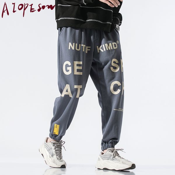 

aiopeson mens pants bottoms sports letters printed hip hop loose beamed harlan guard pants men casual fashion high street, Black