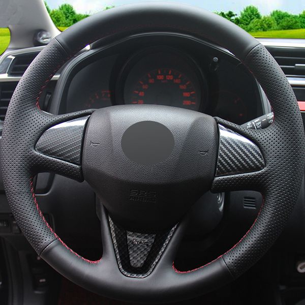 

black leather hand-stitched car steering wheel cover for honda fit 2016 2017 new fit honda city 2015-2017