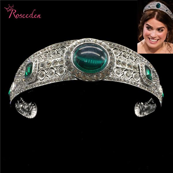 

vintage green rhinestone princess eugenie tiara crystal bridal royal crown diadem wedding hair accessories jewelry re3196 c18112001, Slivery;golden