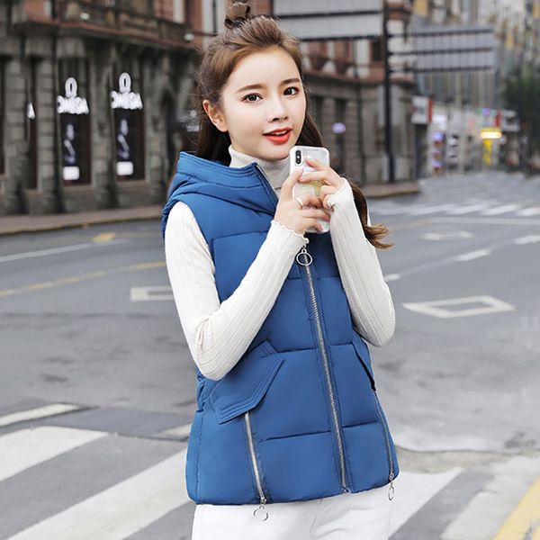

women fashion zipper hooded coats female casual sleeveless vest coat winter warm slim women jackets outdoor pocket coat nm, Black
