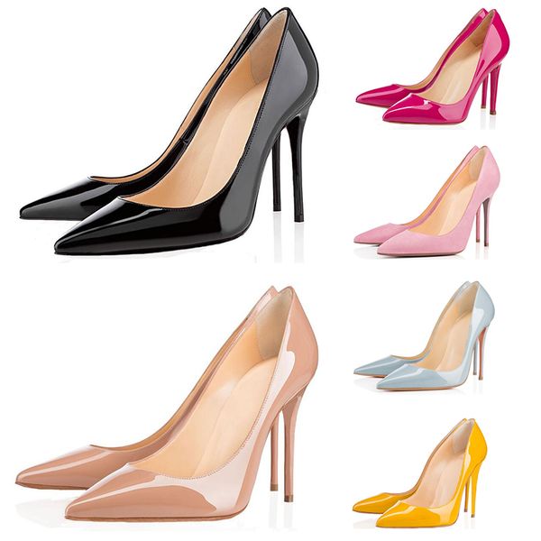 

new fashion luxury designer women shoes high heels triple black red yellow nude spike for wedding party bottoms pointed toes dress shoe