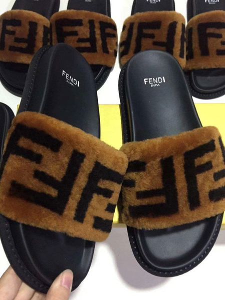 

leadcat fenty rihanna faux fur slippers women man sandals fashion scuffs furry flip flop slides with box size 35-45, Black