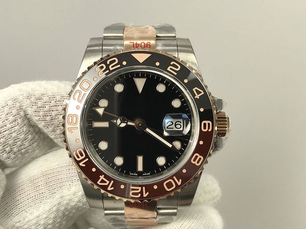 

роскошные часы gm завод половина золотой браслет rootbeer безель 904 сталь gmt функция швейцарский 3285 механизм с автоподзаводом 40 мм мужс, Slivery;brown