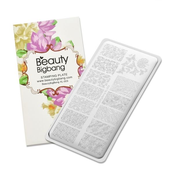 

beautybigbang 6*12cm rectangle nail stamping plate summer flower rose leaves image plate nail template art stencil, White