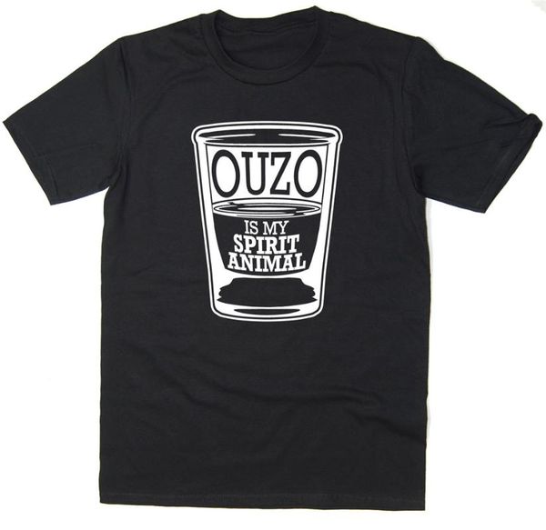 

ouzo is my spirit animal funny t-shirt many colours vintage o neck tee shirt, White;black
