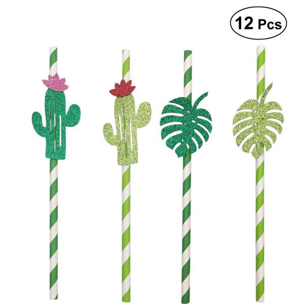 

12pcs hawaiian party straws decorative paper drinking straw for bbq hawaiian theme party luau table decor