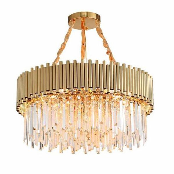

современные хрустальные люстры luxury gold из нержавеющей стали гостиной столовая круглые светодиодные хрустальной люстры висячие светильник