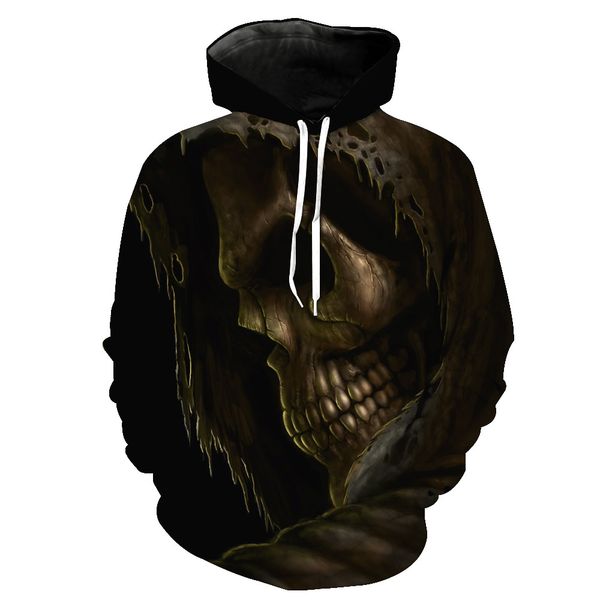 

skeleton printed hat pocket cover men's tidal hat men's wear sweatshirts printing blouse hoodies, Black