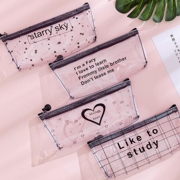 

1pcs letter pencil case novelty transparent pen bag stationery student cute pencil pouch kawaii bag kawaii school supplies
