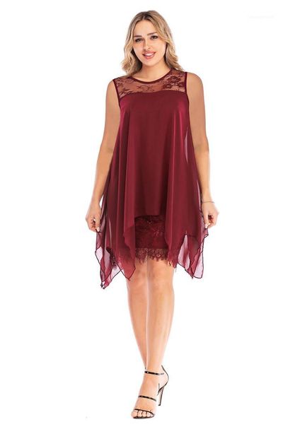 

плюс размер дамы асимметричное платье повседневные платья три четверти рукав шить нерегулярные подол кружевное платье 5xl, Black;gray