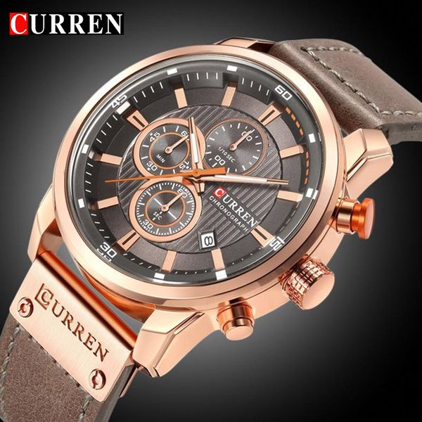 

curren 8291 men analog digital leather sports watches men's army watch man quartz clock relojes masculino, Slivery;brown