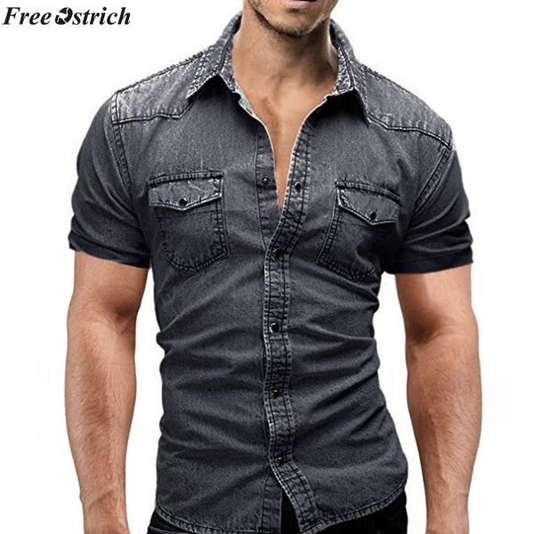 

ostrich good quality fashion brand men button pocket fight leather dress shirt long sleeve slim fit camisa masculina casual, White;black