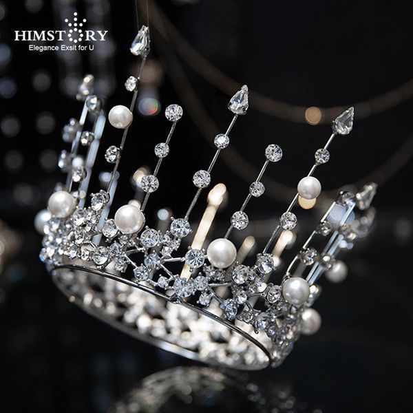 

himstory диадемы и короны роскошные кристалл pearl princess pageant головной убор свадебные аксессуары для волос свадебные shinny hairwear, White;golden