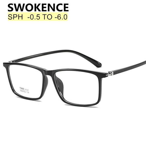 

swokence sph -0.5 to -6 tr90 frame myopia glasses women men brand widened large size prescription spectacles nearsighted f118, Black
